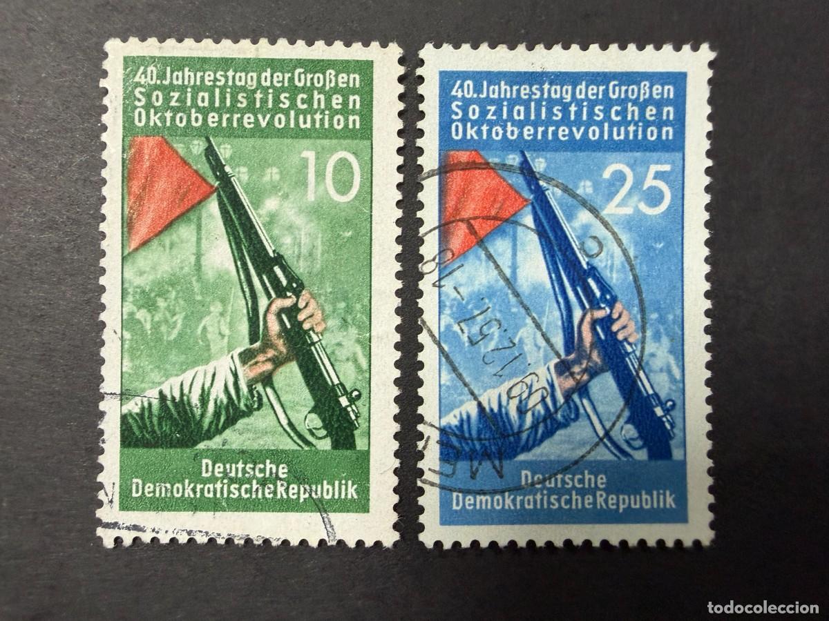Sellos: ALEMANIA, 1957/59. YVERT 329/30. 40&ordm; ANIV. DE LA REVOLUCI&Oacute;N DE OCTUBRE. SERIE COMPLETA. USADOS