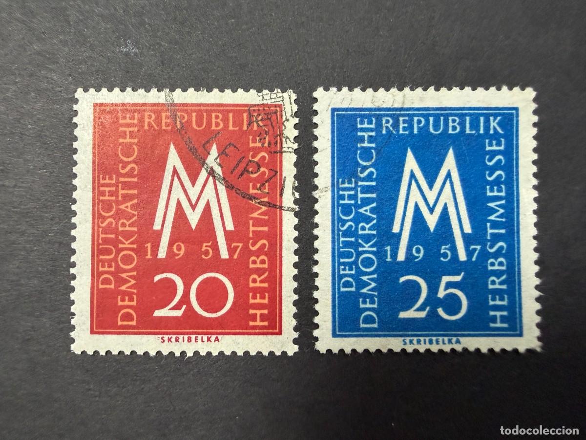Sellos: ALEMANIA DDR, 1957. YVERT 312/13. FERIA OTO&Ntilde;O LEIPZIG. SERIE COMPLETA. USADOS