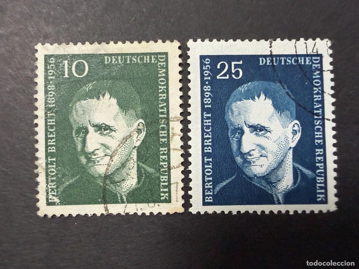 Sellos: ALEMANIA DDR, 1957. YVERT 309/10. BERTHOLD BRECHT. SERIE COMPLETA. USADOS