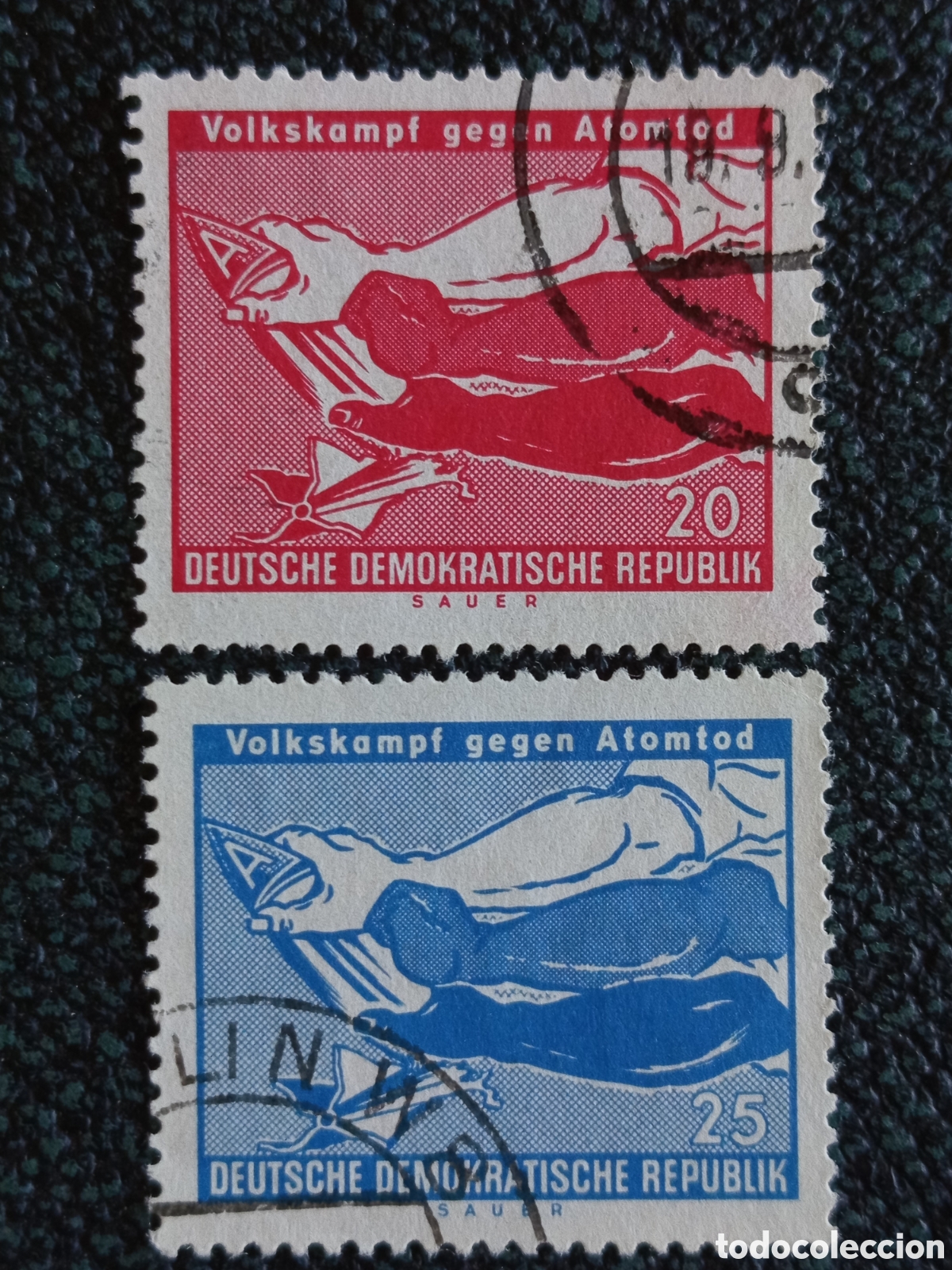 Sellos: Alemania Oriental DDR 1958 Anti At&oacute;mico Yvert 444/445 Serie Usados