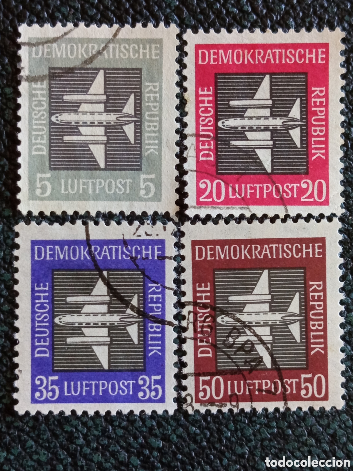 Sellos: Alemania Oriental DDR 1957 Correo A&eacute;reo Avi&oacute;n Baade 152 Yvert 252/255 Usados