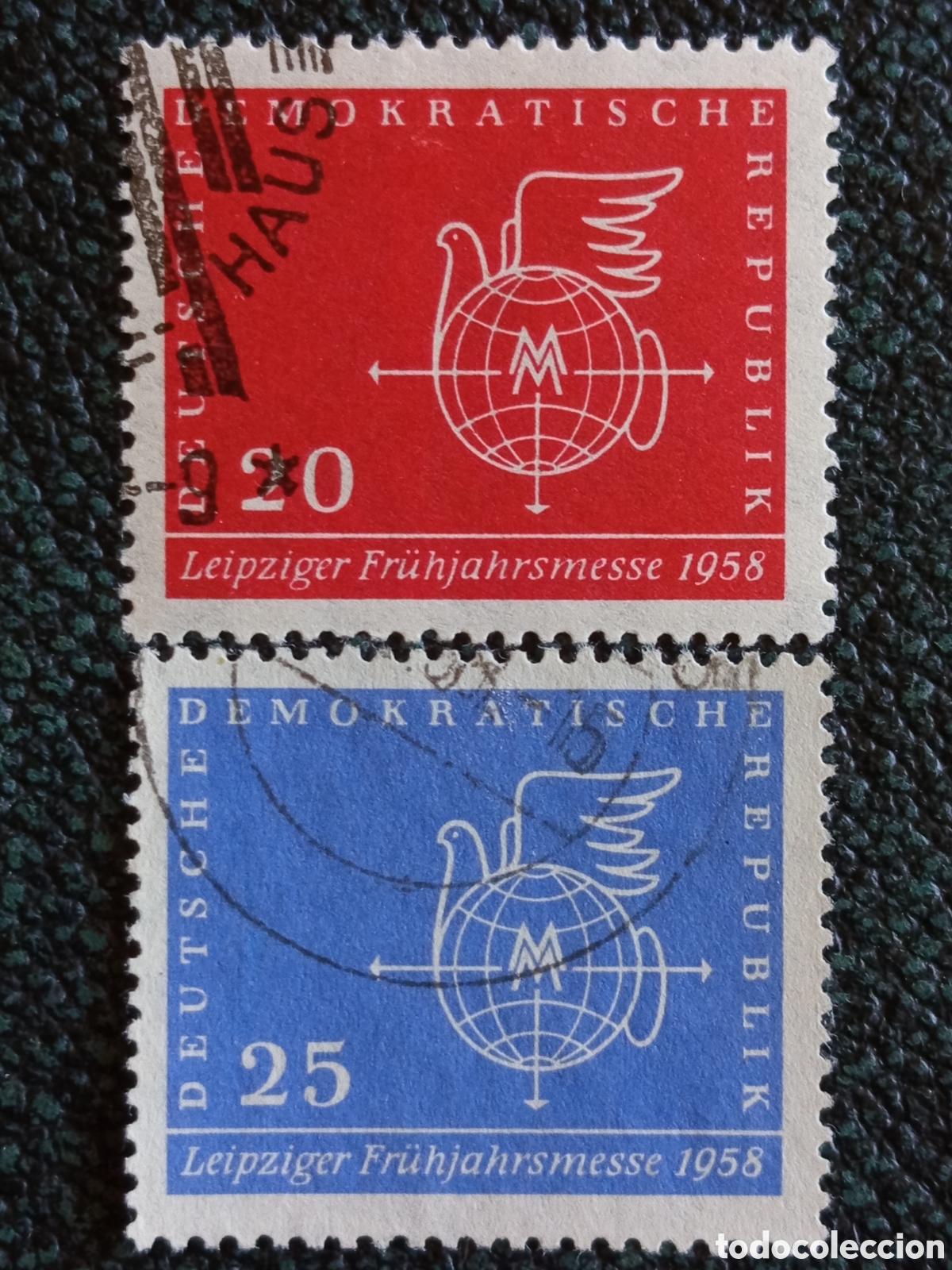 Sellos: Alemania Oriental DDR 1958 Feria Primavera Leipzig Yvert 418/419 Usados
