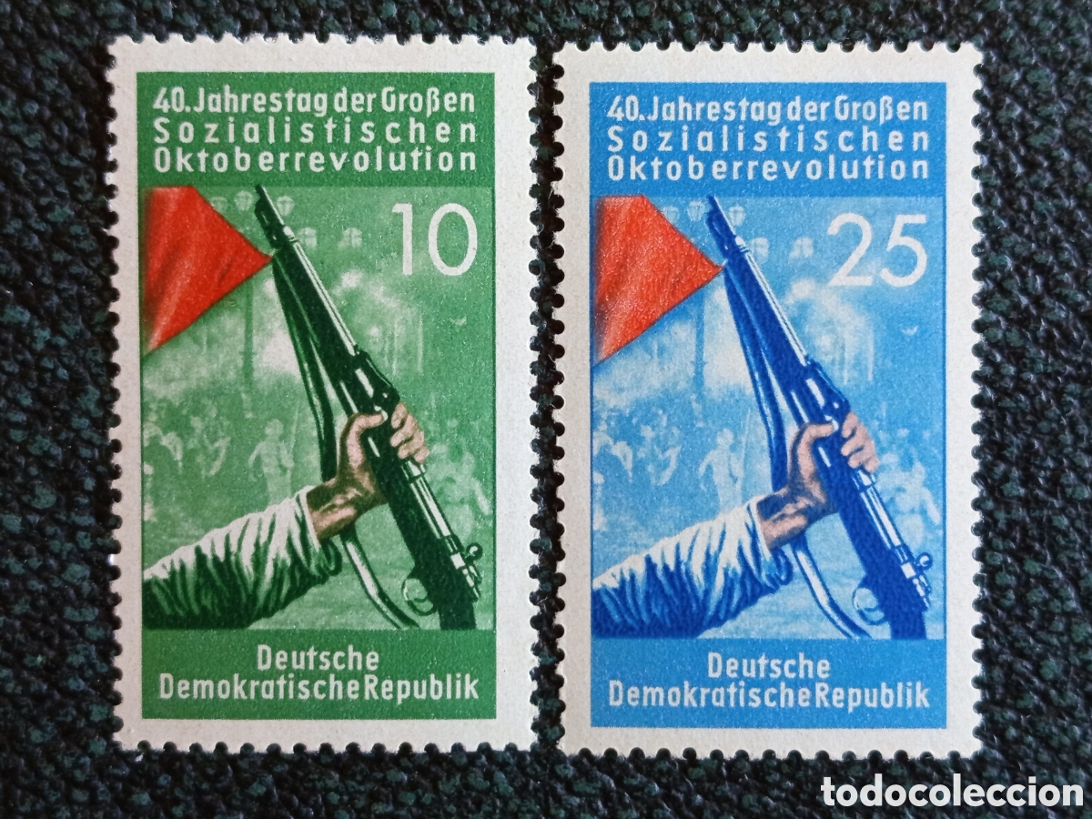 Sellos: Alemania Oriental DDR 1957 Rev. Octubre Yvert 399/400 Serie MH