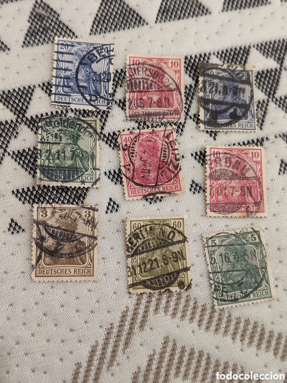 Sellos: 9 sellos Deutches Reich Efigie aleg&oacute;rica de German&iacute;a 1900-20 usados