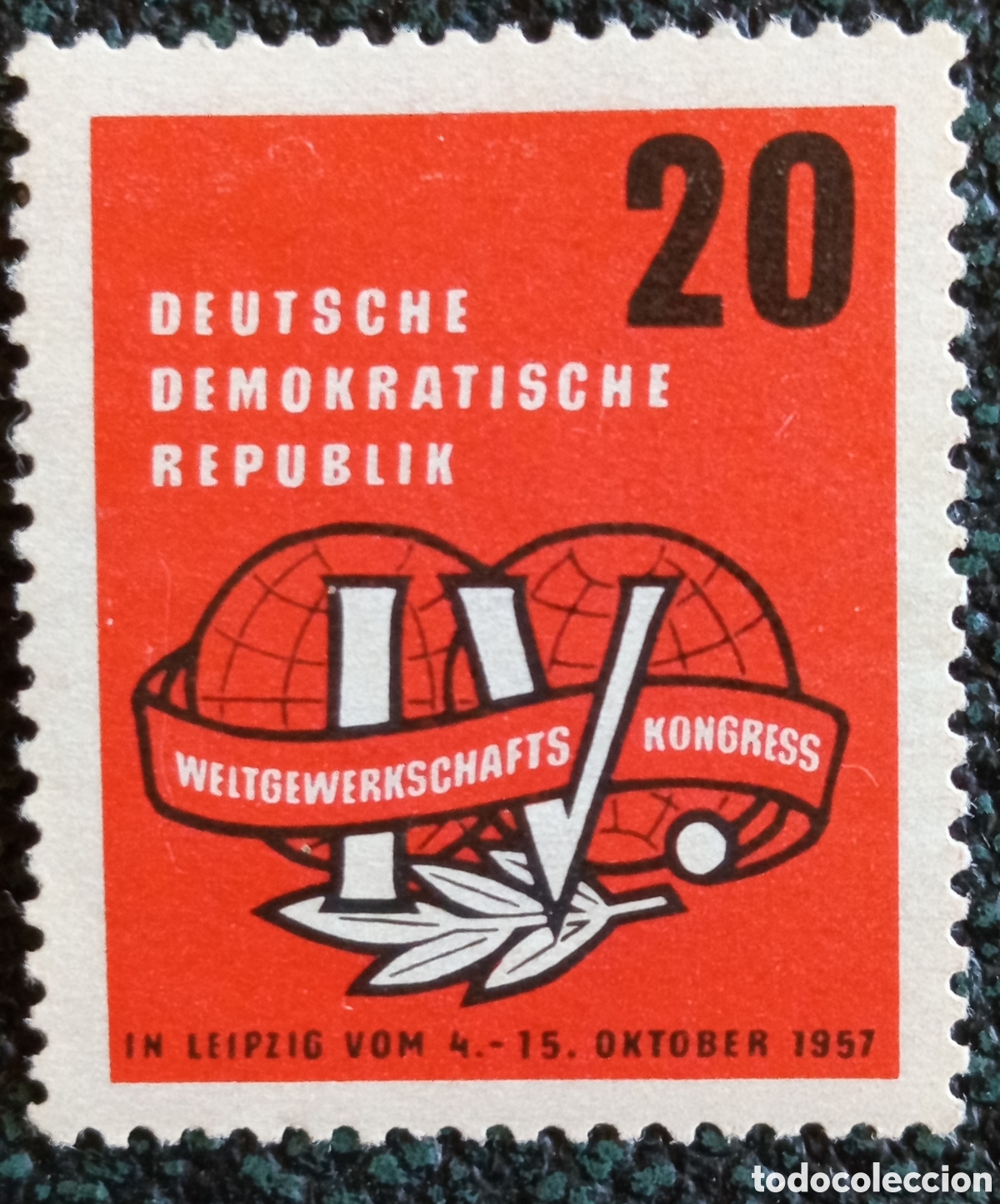 Selos: Alemania Oriental DDR 1957 IV Congreso Sindical Yvert 394 Sello MH