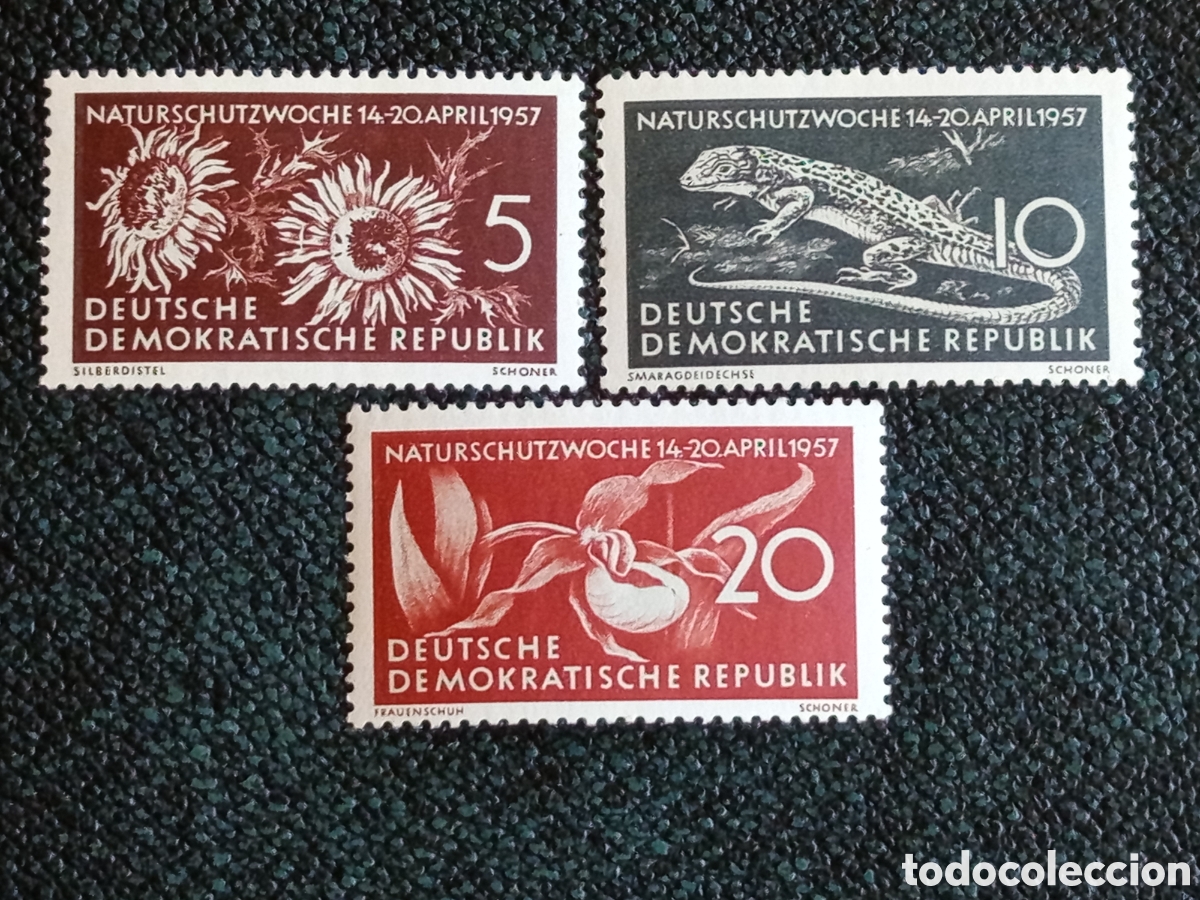 Briefmarken: Alemania Oriental DDR 1957 Semana Protecci&oacute;n Naturaleza Yvert 376/378 Serie MH