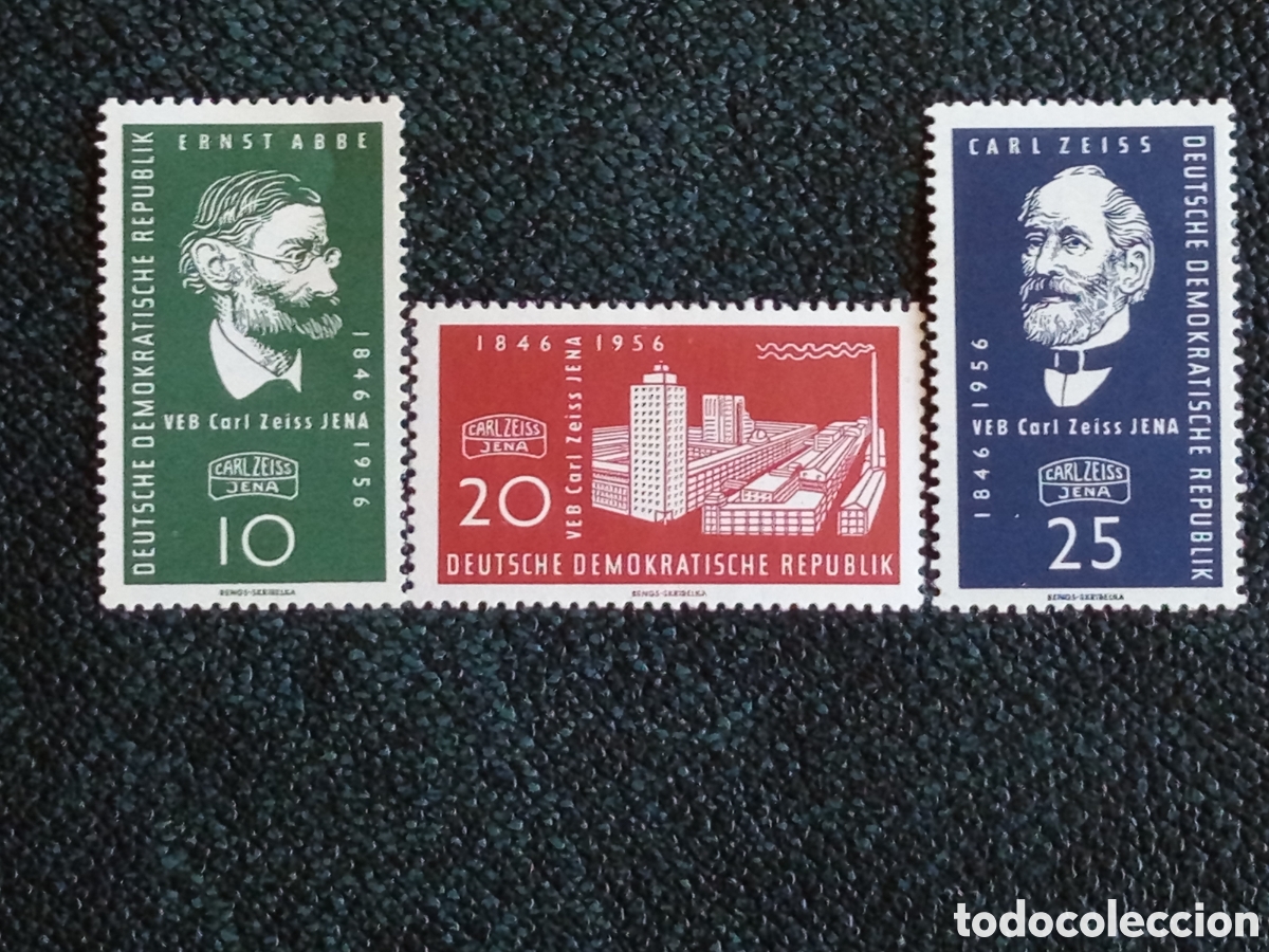 Briefmarken: Alemania Oriental DDR 1957 O100 Aniversario Carl Zeiss Yvert 373/375 Serie MH