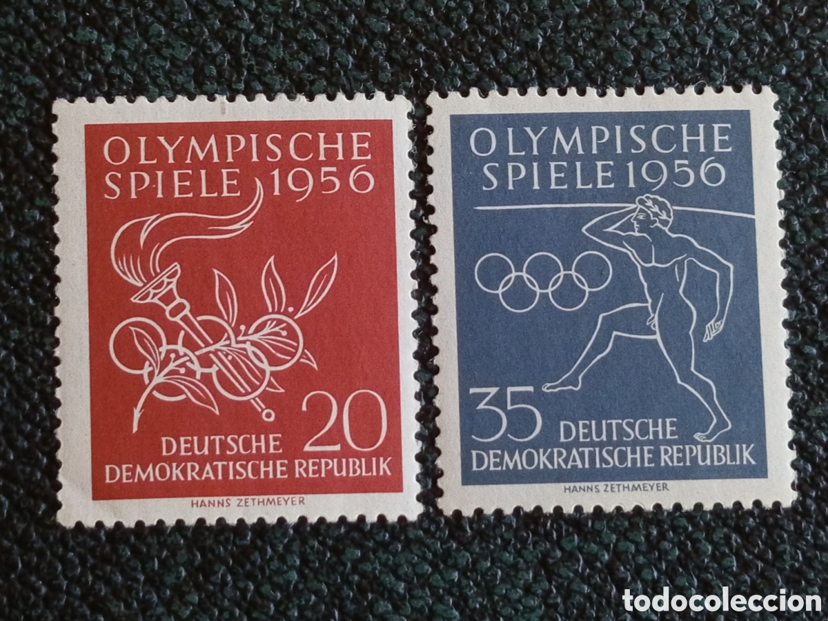 Sellos: Alemania Oriental DDR 1956 Juegos Ol&iacute;mpicos Yvert 369/370 Serie MH