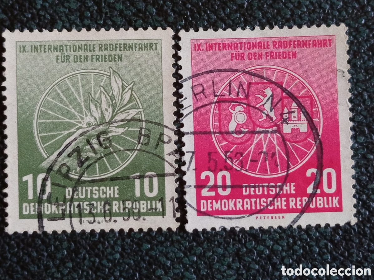 Sellos: Alemania Oriental DDR 1956 IX Carrera de la Paz Yvert 359/360 Serie USADO