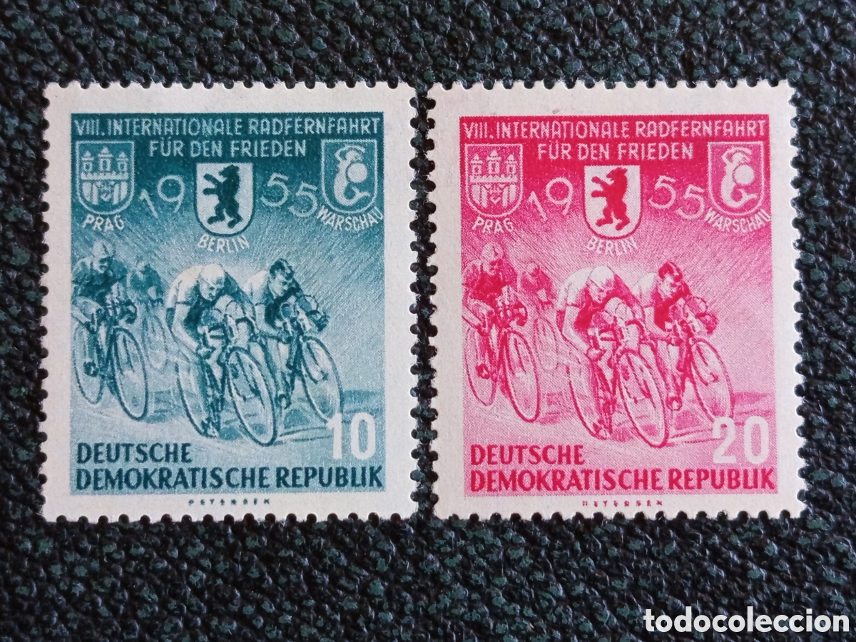 Sellos: Alemania Oriental DDR 1955 VIII Carrera de la Paz Yvert 348/349 Serie MH