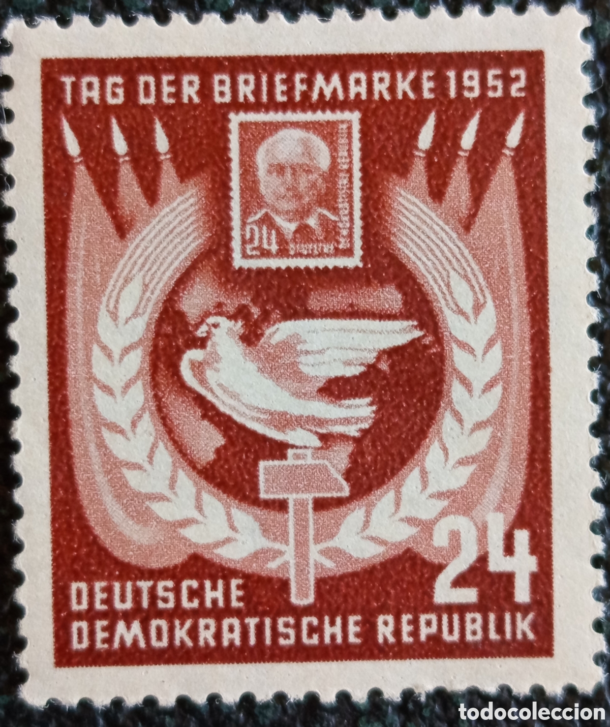 Sellos: Alemania Oriental DDR 1952 D&iacute;a del Sello Yvert 324 Sello MH