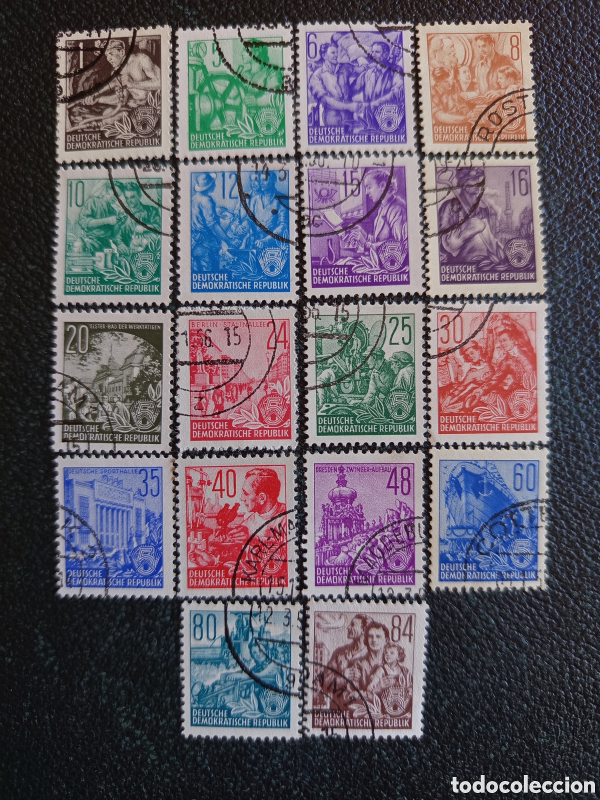 Sellos: Alemania Oriental DDR 1950 Plan Quinquenal Serie Completa Yvert 253/269