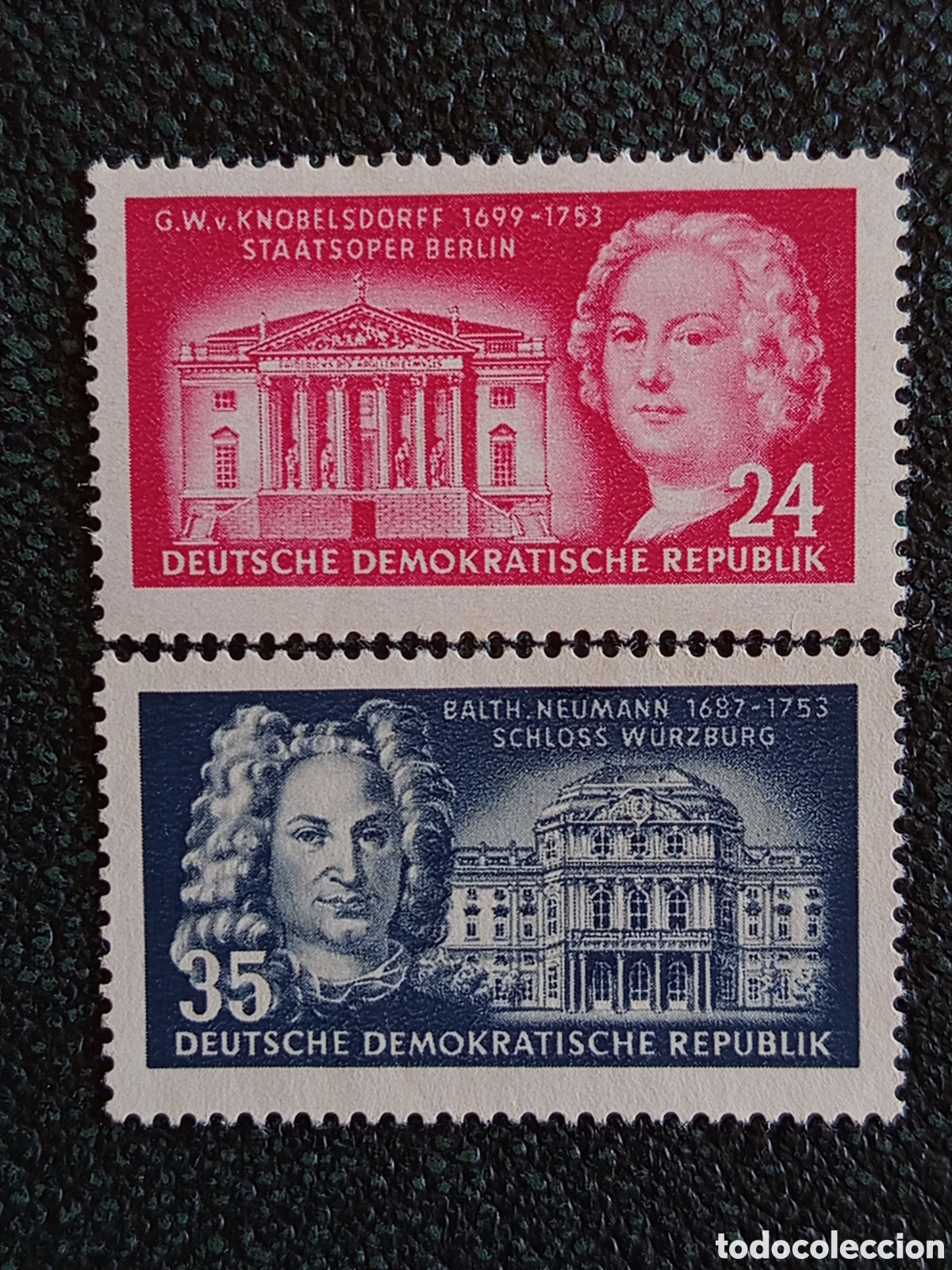Sellos: Alemania Oriental DDR 1953 Aniversario Arquitectos Yvert 376-377 Par Nuevo mh