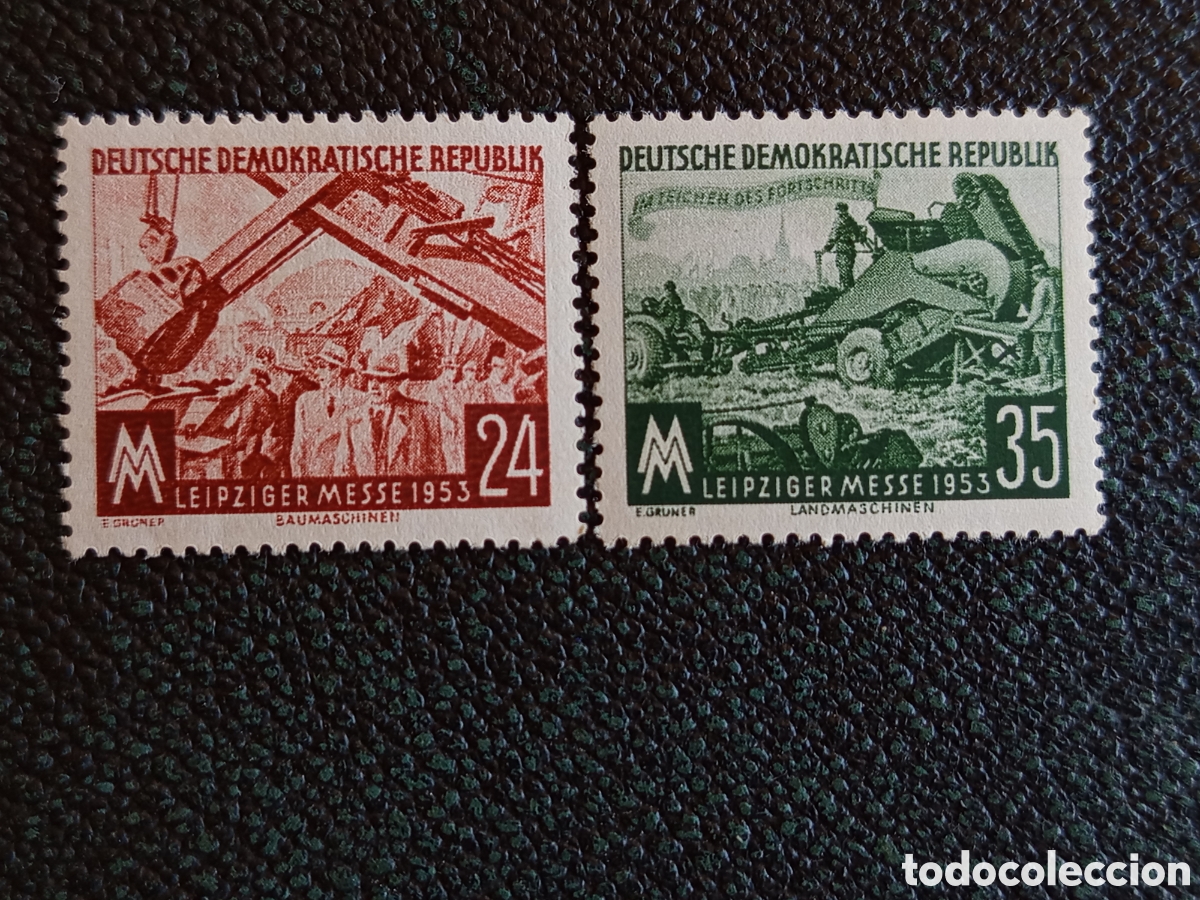 Sellos: Alemania Oriental DDR 1953 Feria de Leipzig Yvert 374-375 Par Nuevo
