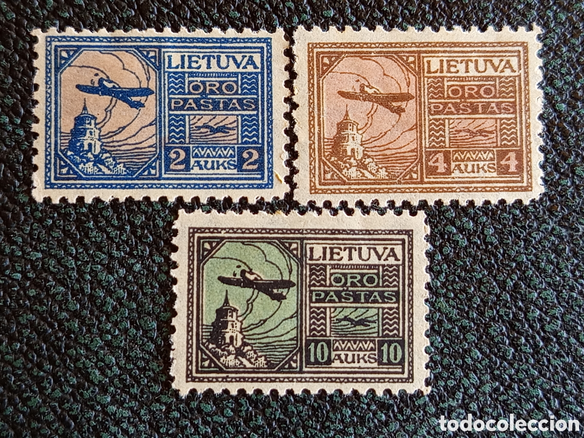Sellos: Lote Sellos Lituania 1922 Mi. 121/123 (Sc. C4-C6) Oro Pastas Avi&oacute;n MH Nuevo