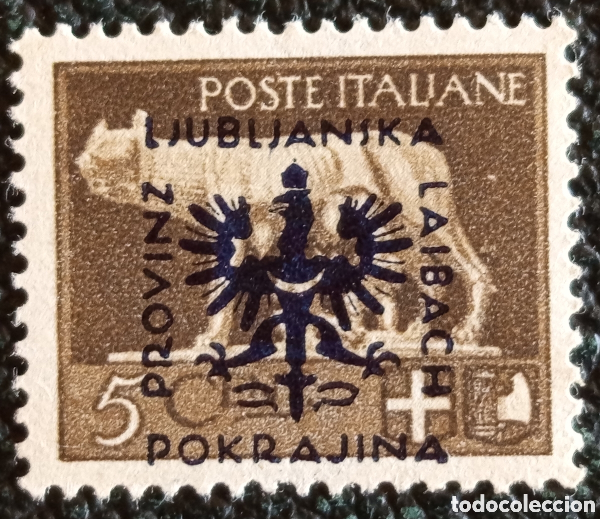 Sellos: &rdquo;Sello Liubiana 1944 Ocupaci&oacute;n Alemana Loba Capitolina 5c Bruno - Cat&aacute;logo Sassone N. 1&rdquo; MH
