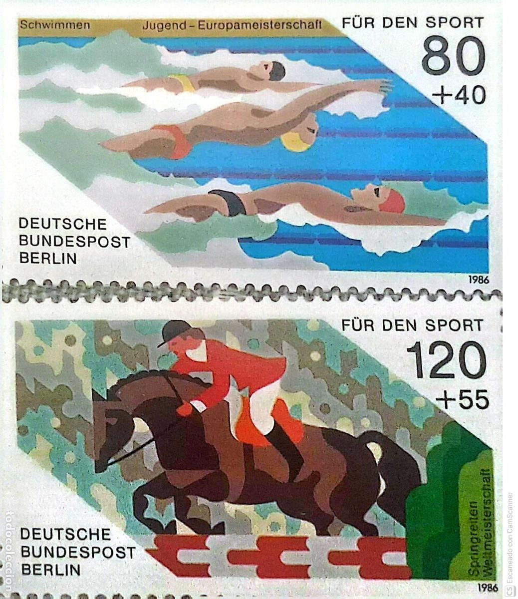 Sellos: Berl&iacute;n. 712/13 Eventos deportivos del a&ntilde;o 1986: Campeonatos de Europa juniors de nataci&oacute;n y campeon