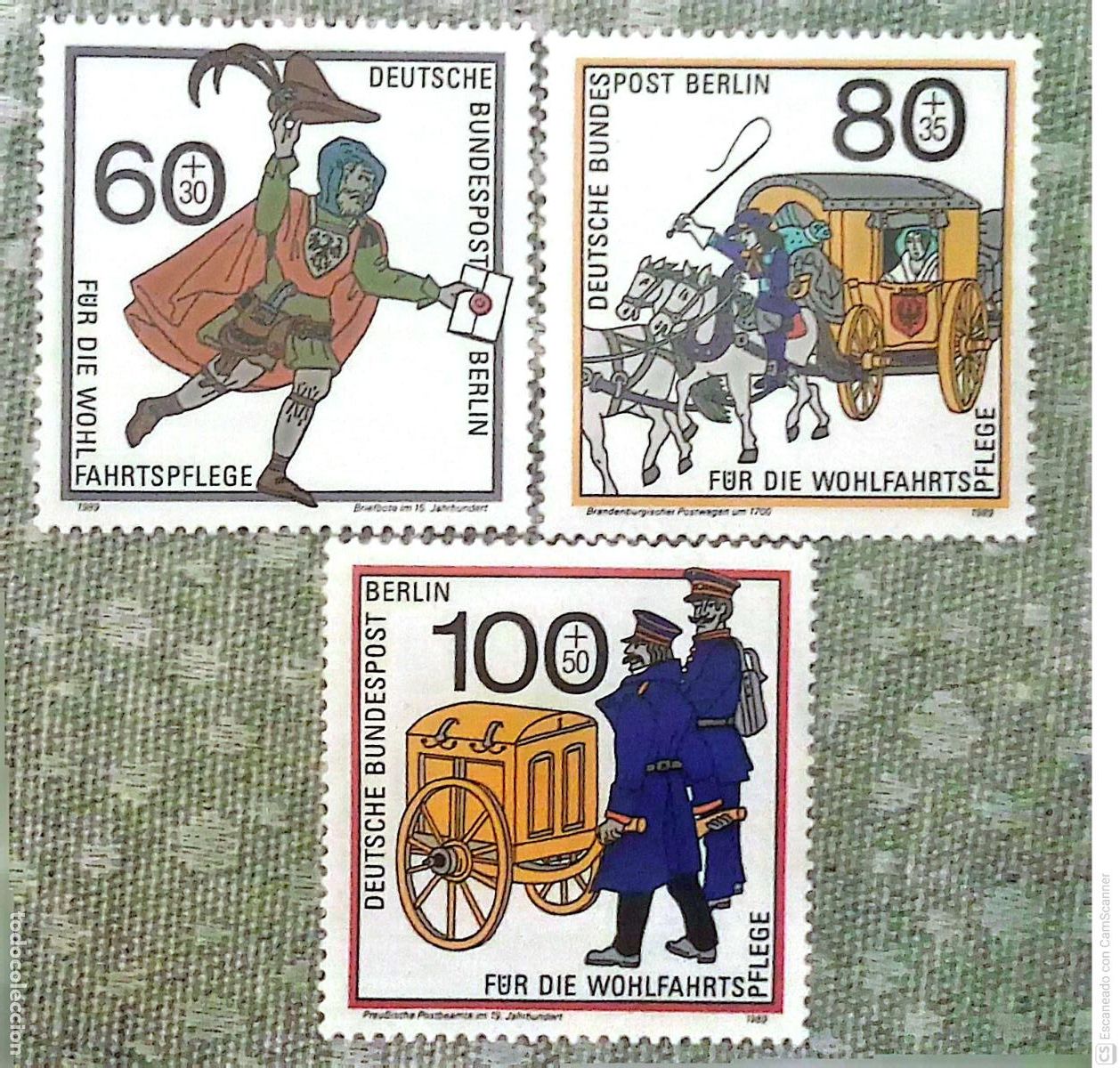 Sellos: Berl&iacute;n. 813/15 Historia del Correo: Mensajero, carruaje postal y carreta postal. 1989. Sellos nuev