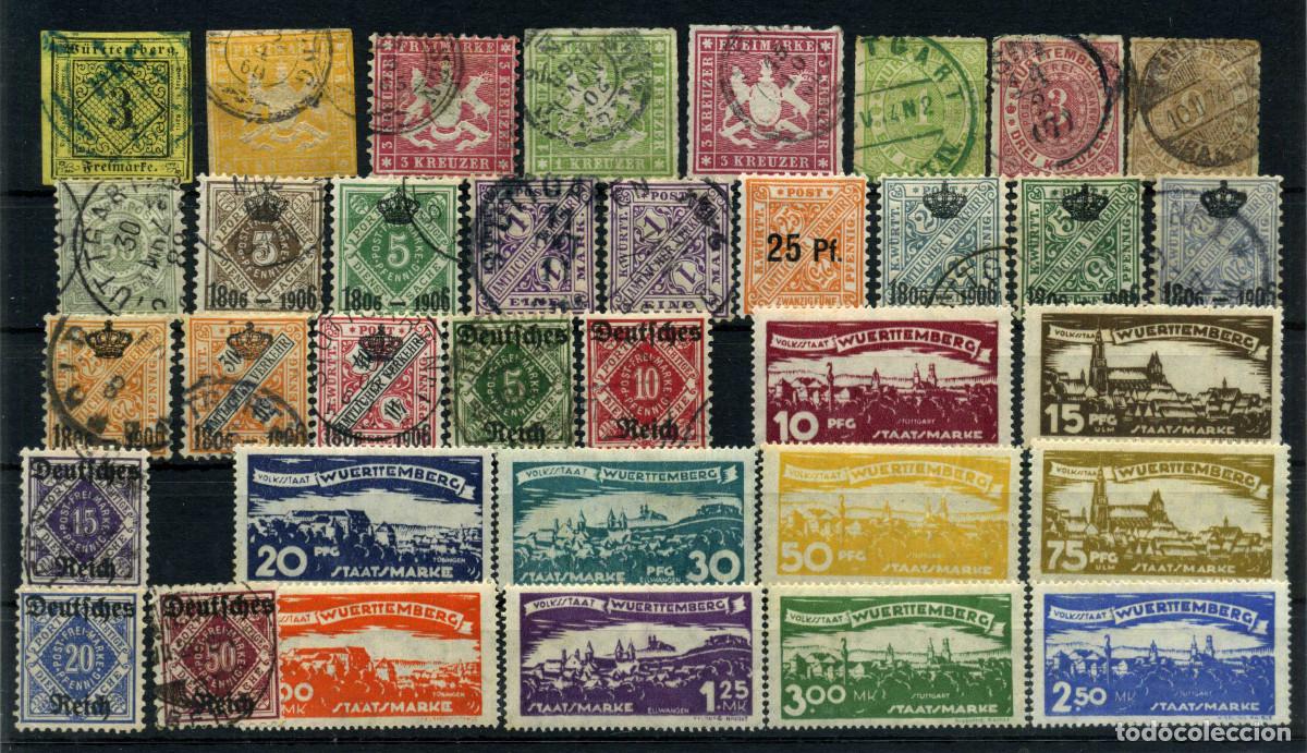 Sellos: XS- ALEMANIA ESTADOS - W&Uuml;RTTEMBERG Lote x35 sellos 1851-1920