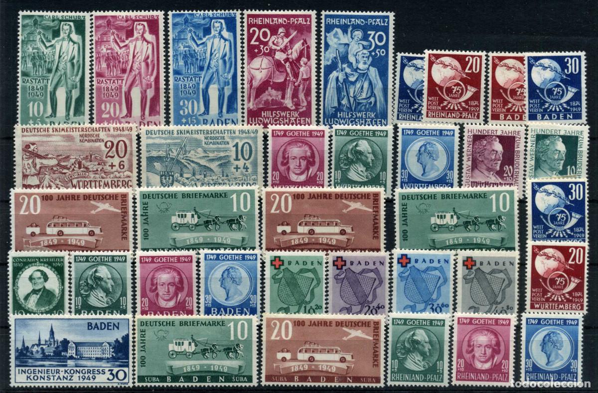 Sellos: XS- ALEMANIA OCUPACIONES - Lote x36 sellos MH* Baden, Renania, W&uuml;rttemberg ESCASOS