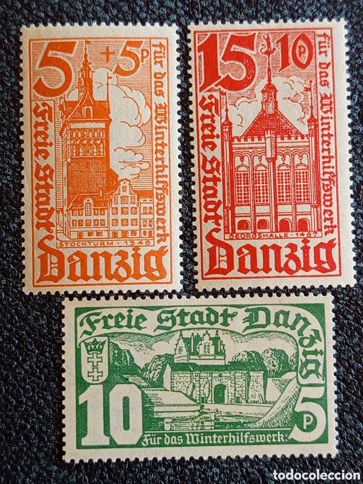 Sellos: Serie Completa Danzig 1935 Edificios Hist&oacute;ricos Auxilio Invierno - Michel #256-258 Nuevos MH