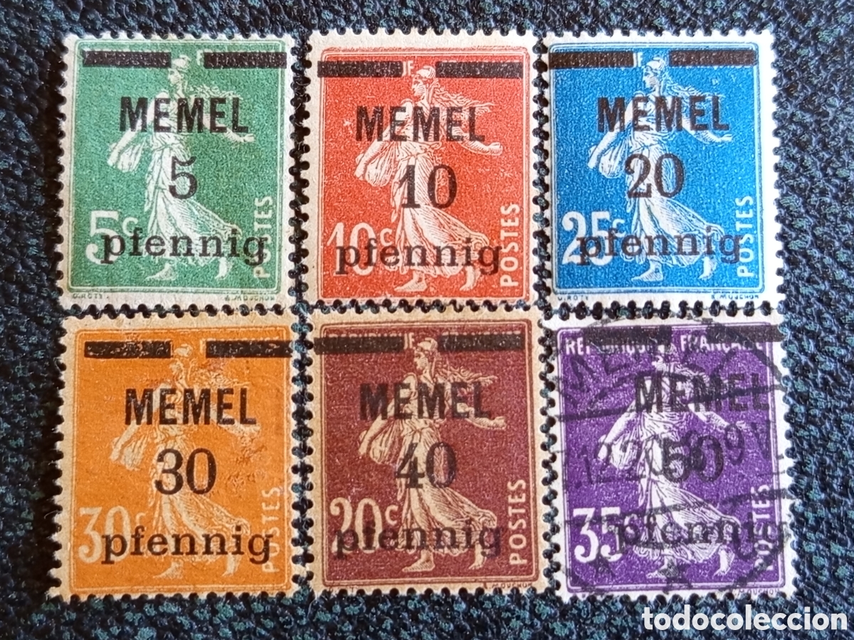 Sellos: Lote 6 Sellos Memel 1920 Sobrecarga Francia - Michel #18 a #23 (5 Nuevos MH / 1 Usado)
