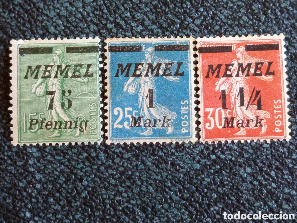 Sellos: Memel 1920 Valores Altos 75pf, 1M y 1 1/4M Tipo Mouchon Michel 24/26 MH