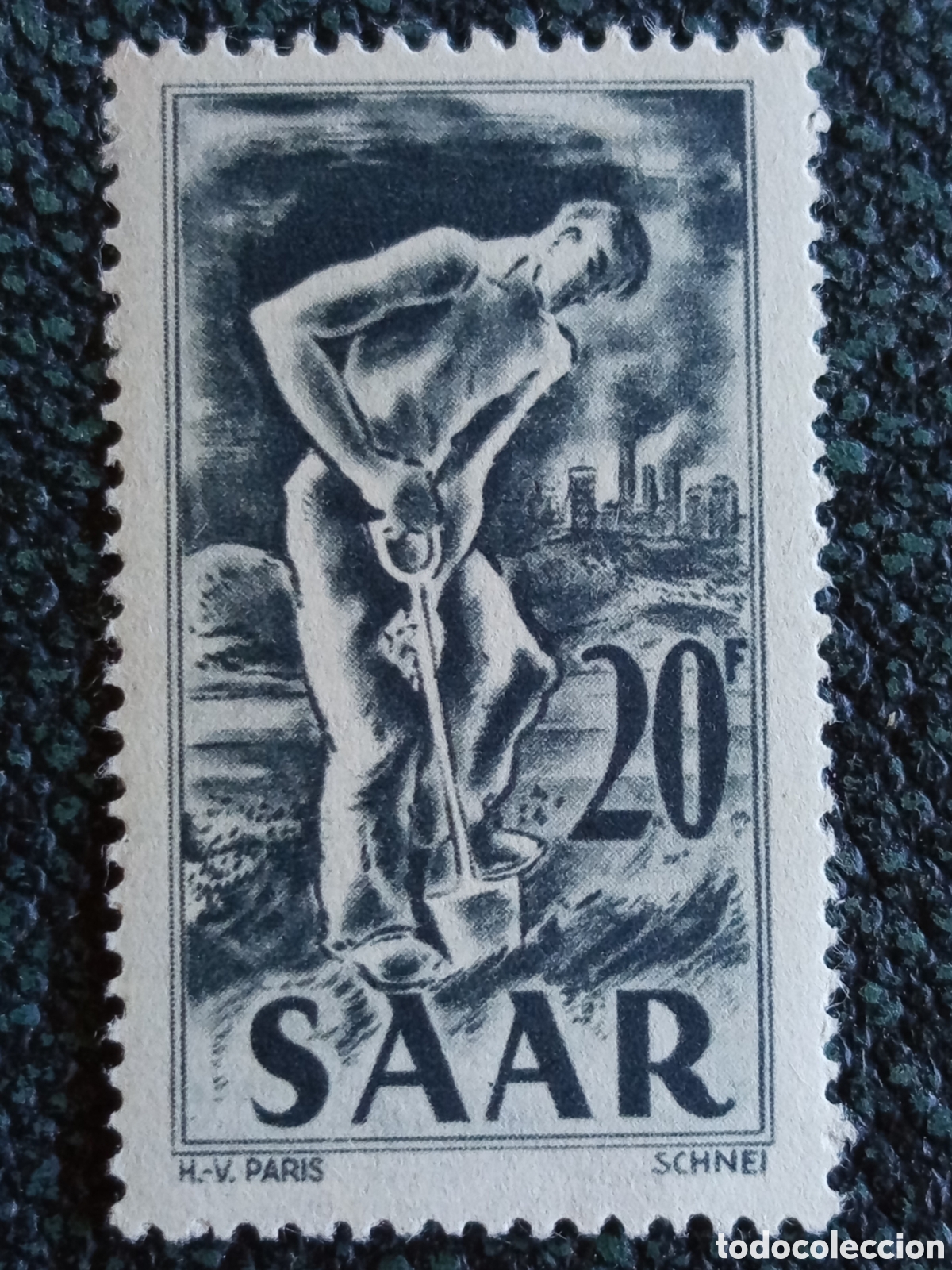 Sellos: Sello Saar Sarre 1950 Agricultor 20f MNH - Michel 283