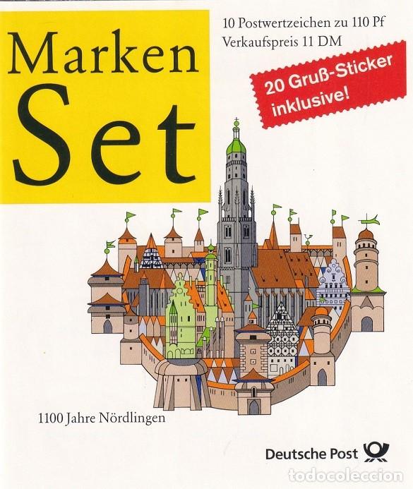 Sellos: Alemania 1998 - Set de 10 sellos y 20 peque&ntilde;as pegatinas de saludo - 1100 Aniversario de N&ouml;rdlingen