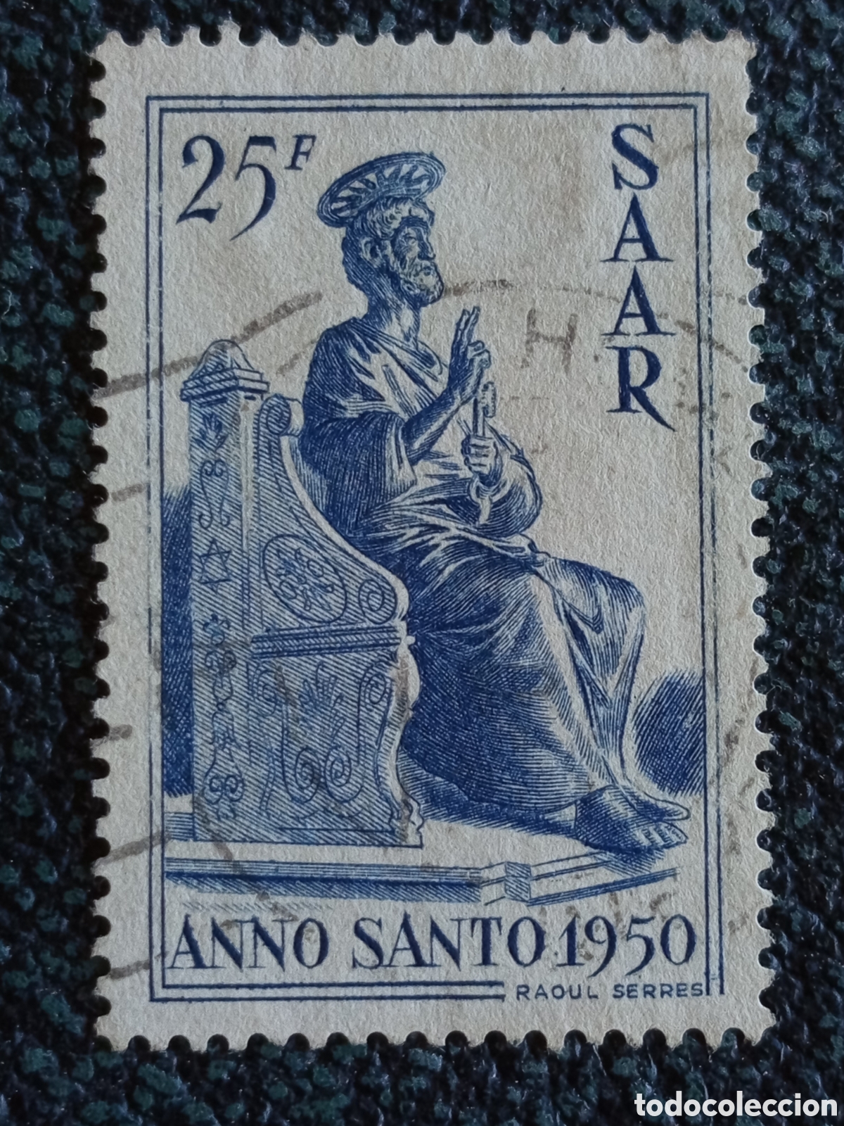 Sellos: Sello Sarre 1950 A&ntilde;o Santo San Pedro 25F Cat&aacute;logo Michel #295 Usado