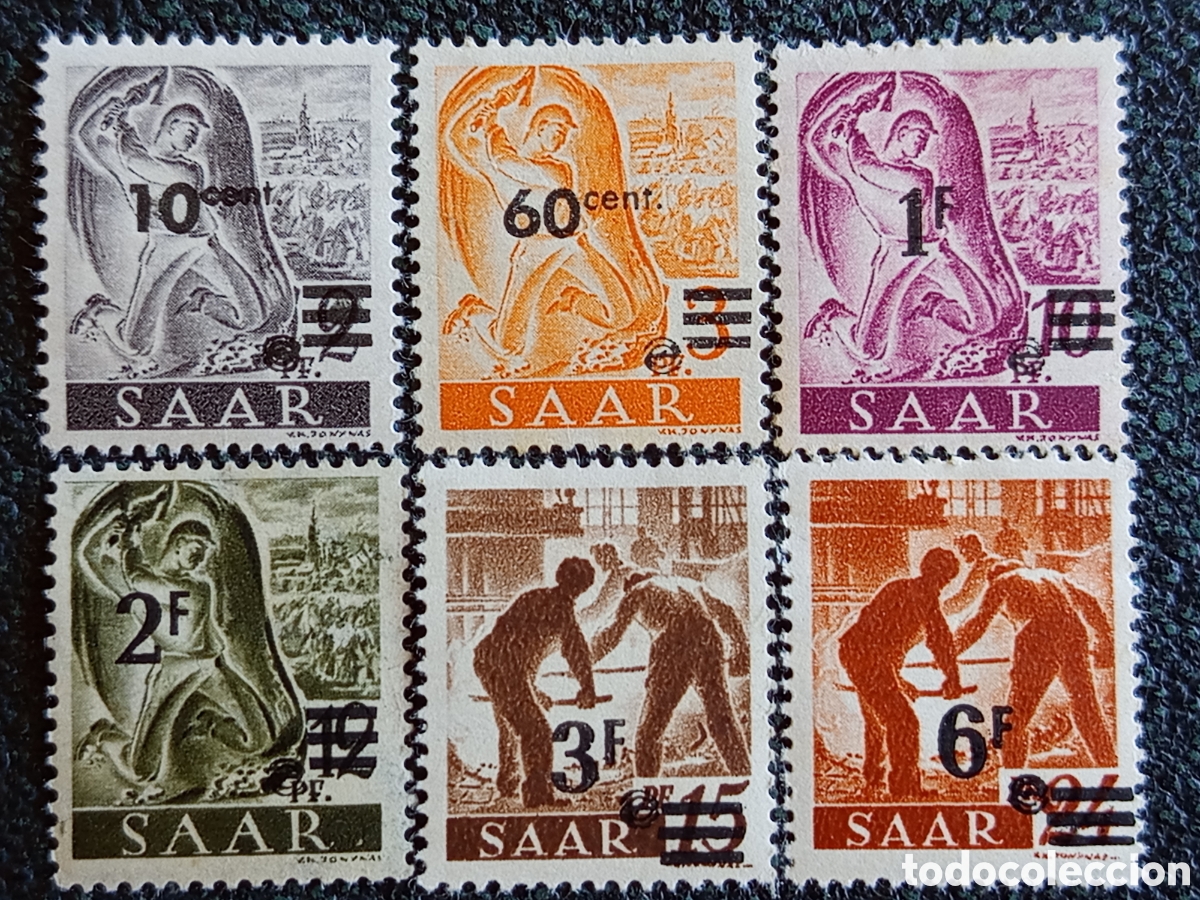 Sellos: Lote 6 Sellos Sarre 1948 Sobrecargados Cat&aacute;logo Michel #226II al #234II Nuevos MH
