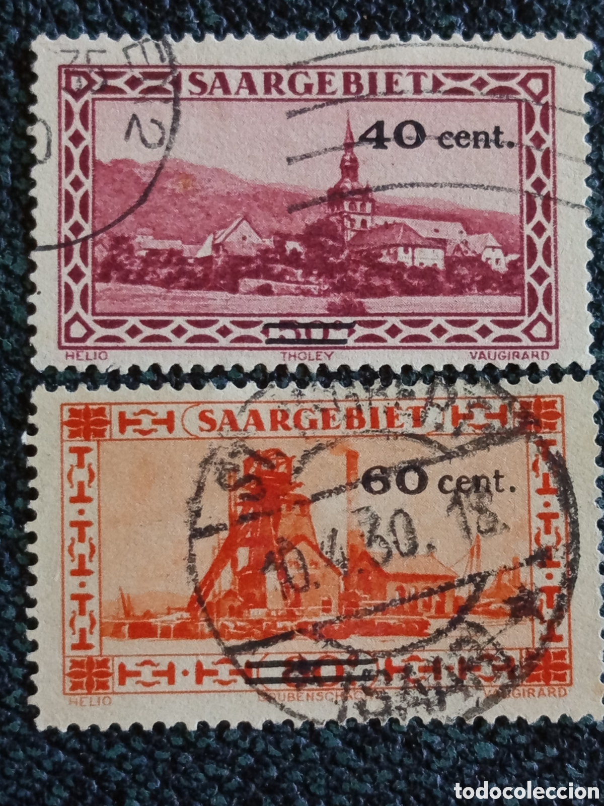 Sellos: Lote 2 Sellos Sarre 1927 Sobrecargados Cat&aacute;logo Michel #113 y #114 Usados