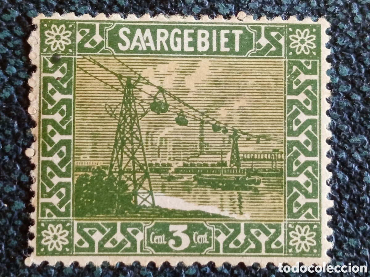 Sellos: Sello Saar 1922 Paisajes 3c Verde Telef&eacute;rico Michel 84 MH