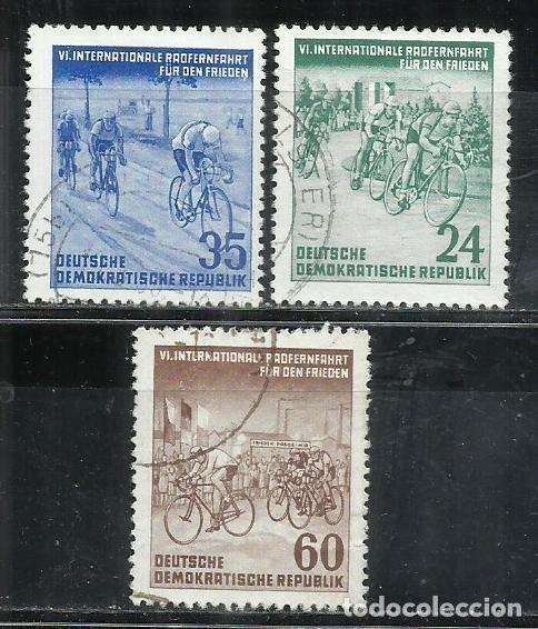 Sellos: 712-ALEMANIA DEMOCRATICA DDR SERIE COMPLETA 1953 106/108 CICLISMO BICICLETAS.DEPORTE.