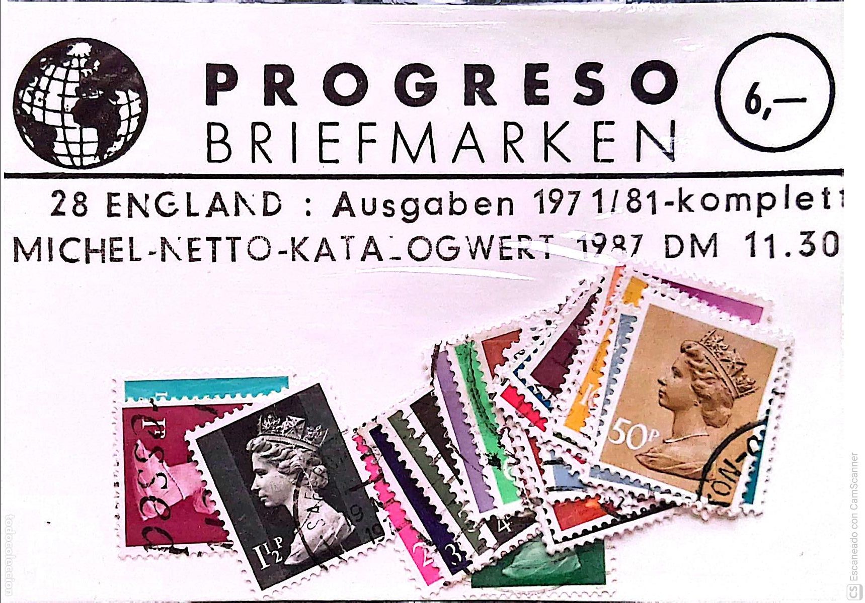 Sellos: 28 Sellos usados de la serie b&aacute;sica: Reina Isabel II. Carpeta Progreso.