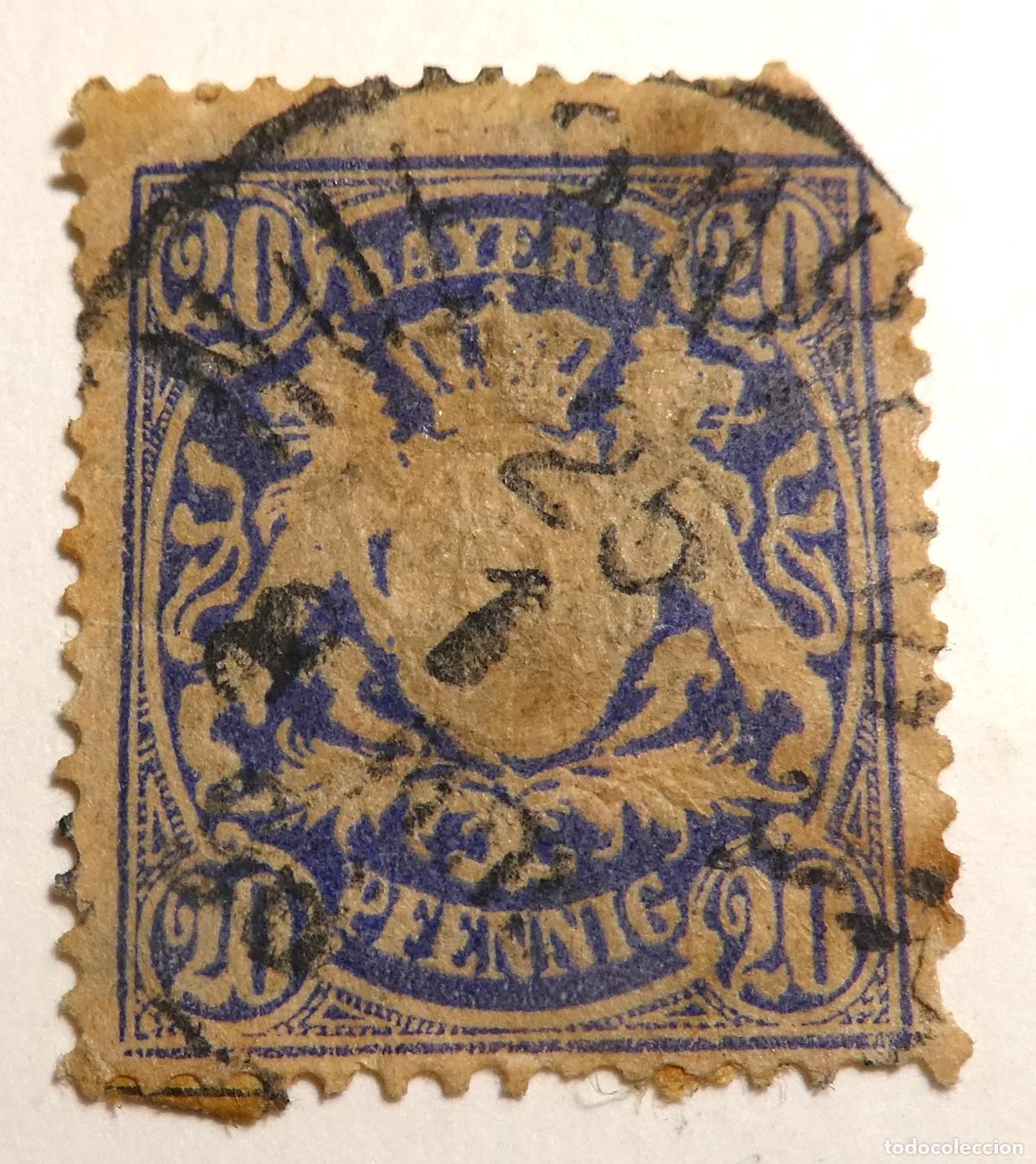 Sellos: Sello postal de ALEMANIA, BAVIERA 1876 , 20 Pfennig , Escudo de armas de Baviera
