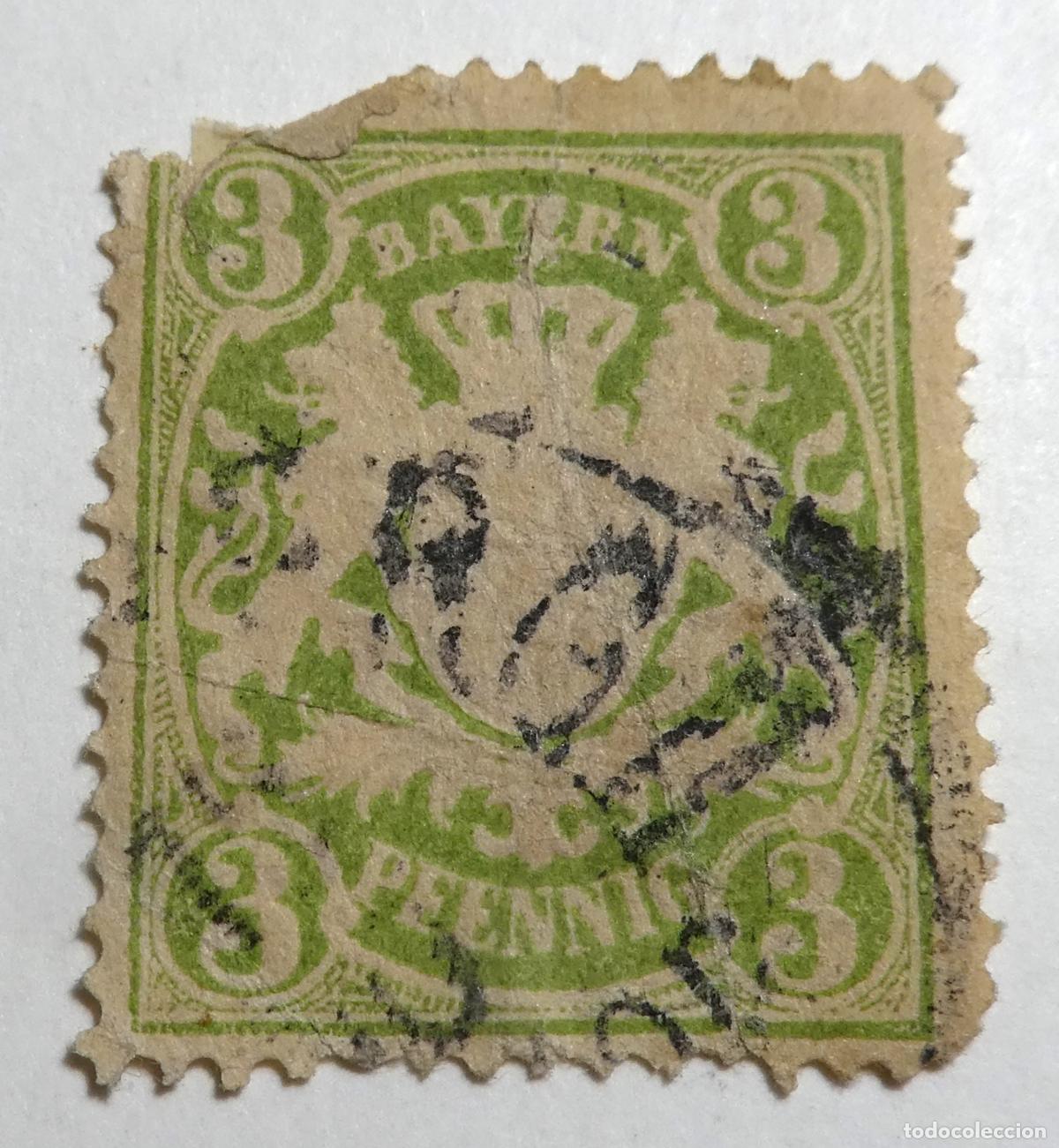 Sellos: Sello postal de ALEMANIA, BAVIERA 1876 , 3 Pfennig , Escudo de armas de Baviera