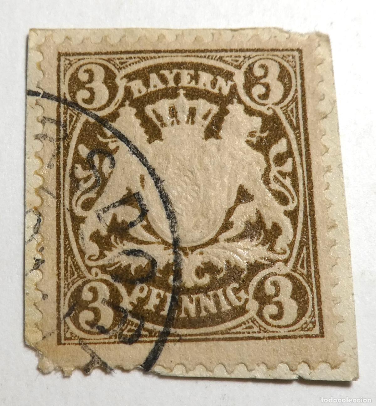 Sellos: Sello postal de ALEMANIA, BAVIERA 1890 , 3 Pfennig , Escudo de armas de Baviera