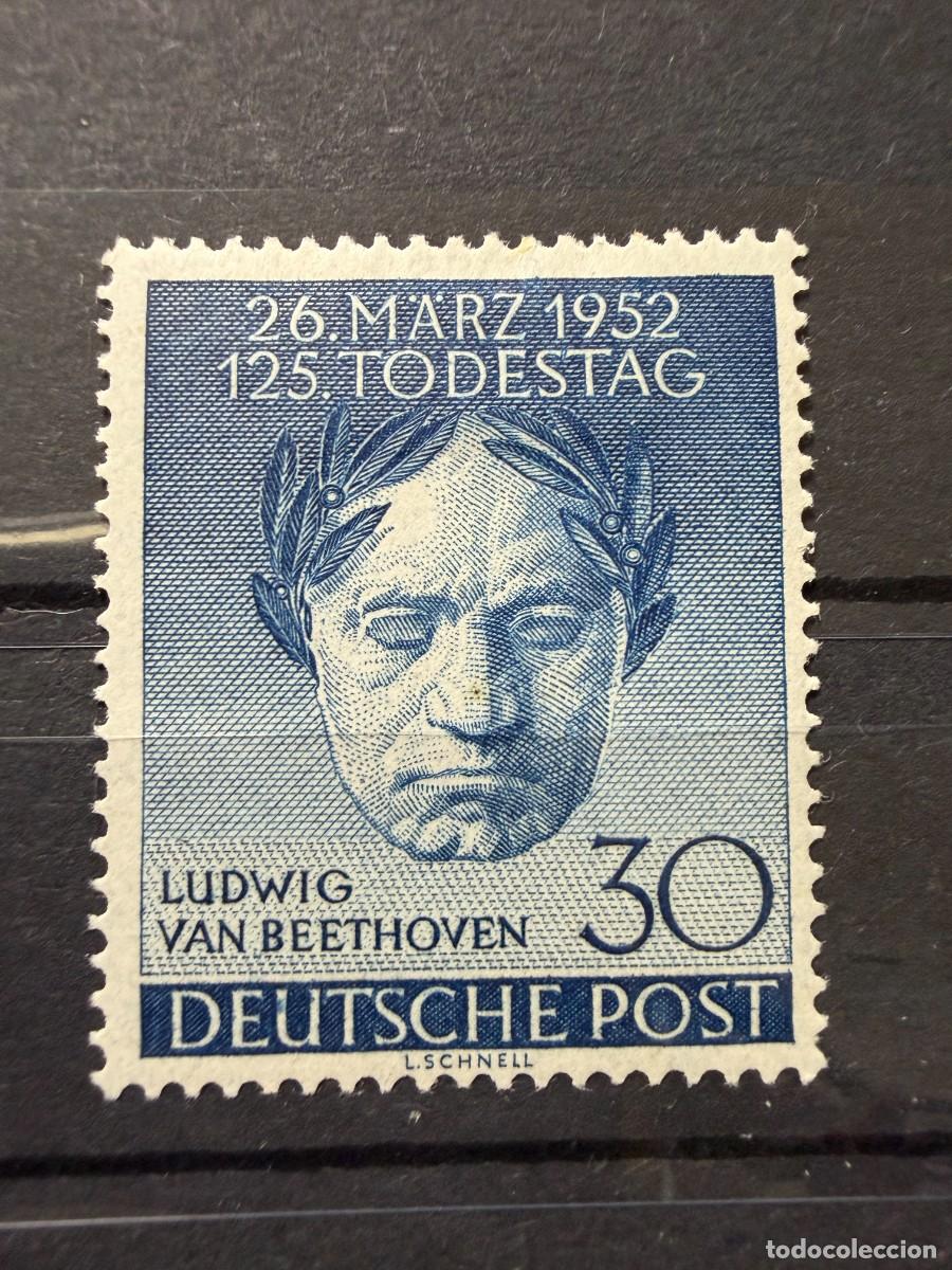 Sellos: BERLIN OCCIDENTAL (ALEMANIA), 1952. YVERT 73. ANIV. MUERTE DE BEETHOVEN. NUEVO. CON FIJASELLOS