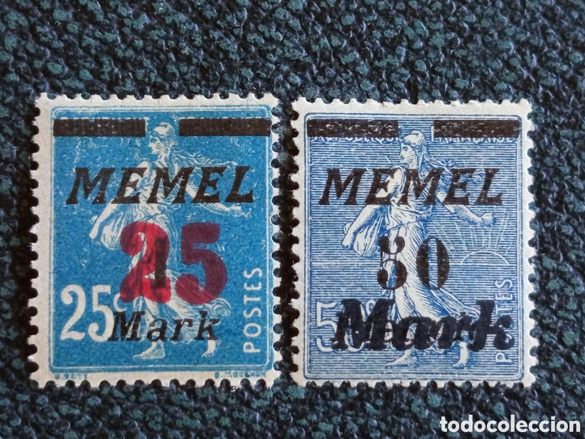 Sellos: Lote 2 Sellos Memel 1922 - Francia Sobrecargados - Michel 122/123 Nuevo MH