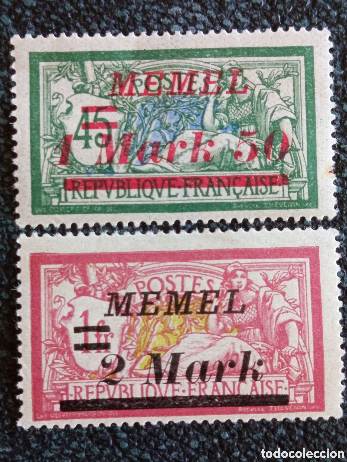 Sellos: Lote 2 Sellos Memel 1922 - Tipo Merson Firmados H. Lemberger BPP - Michel 111/113 MH