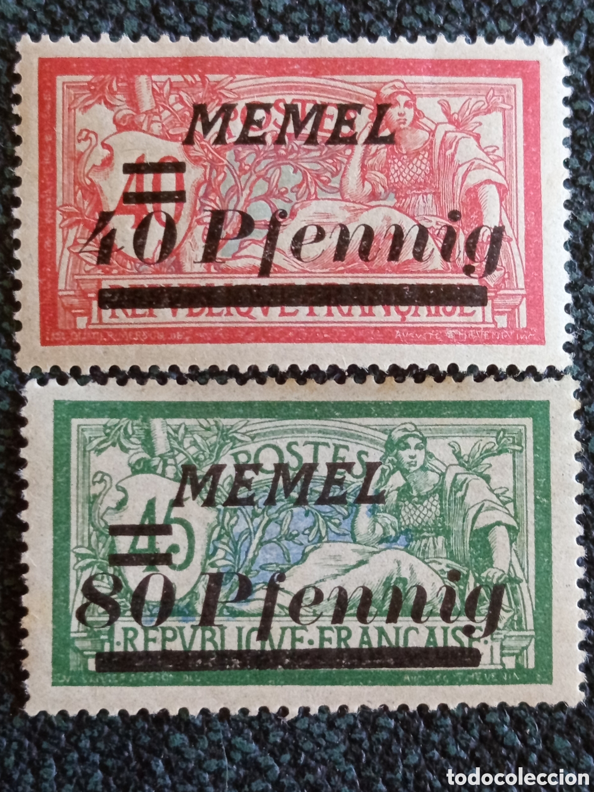 Sellos: Lote 2 Sellos Memel 1922 - Tipo Merson Pfennig - Michel 106/107 MH