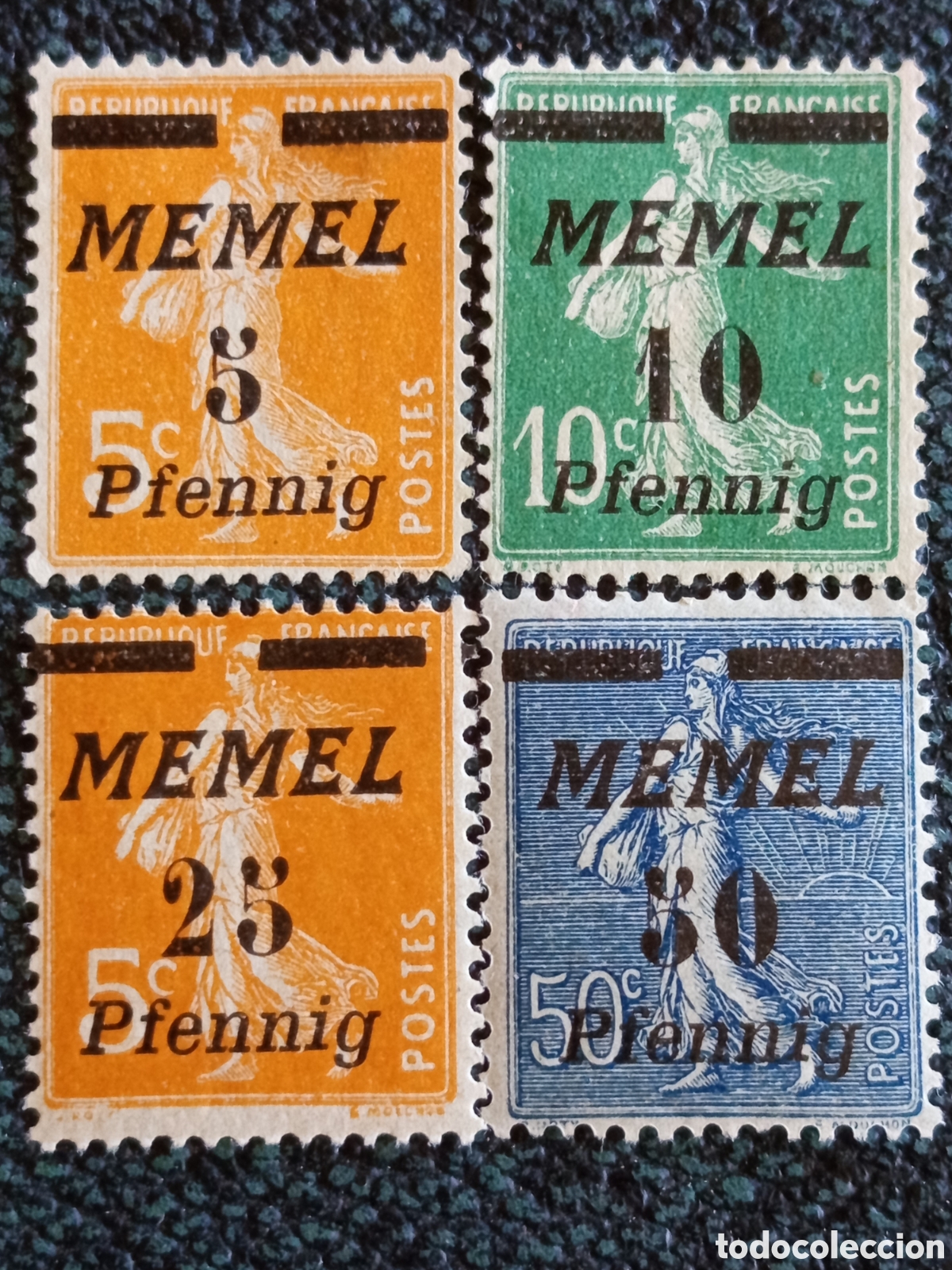 Sellos: Lote 4 Sellos Memel 1922 - Tipo Semeuse Pfennig - Michel 100/101/104/105 nuevos MH