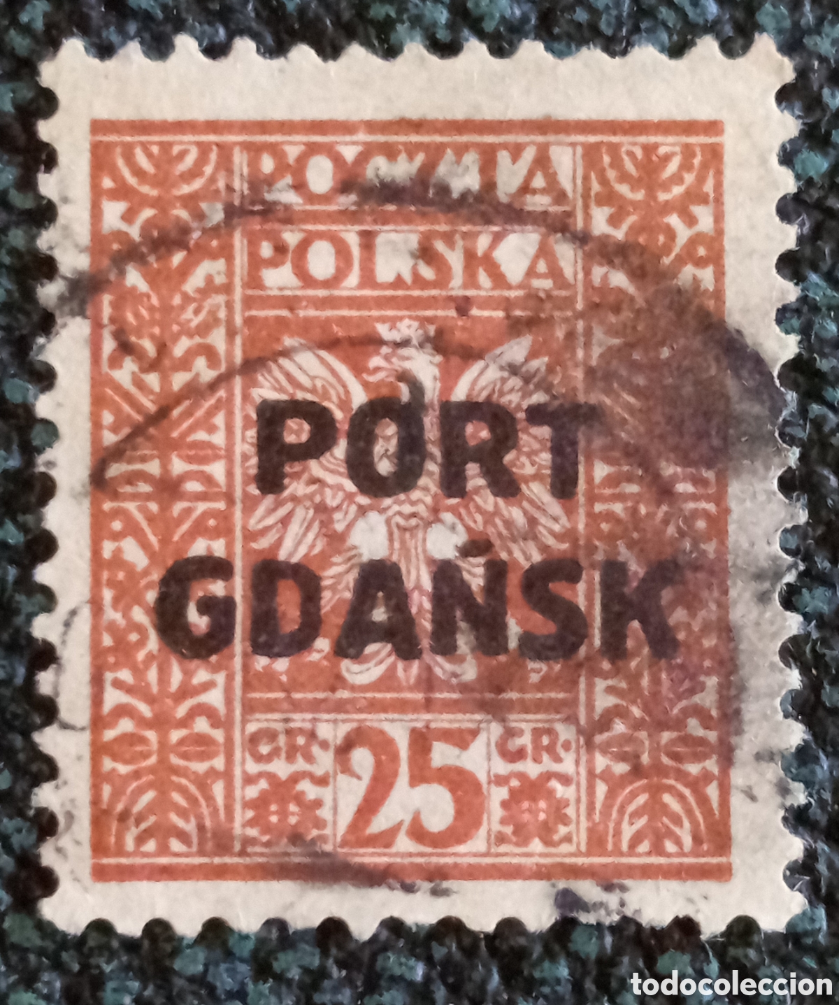 Sellos: Sello Polonia Port Gdańsk 1929 &Aacute;guila 25gr Fischer 16 / Michel 22 (