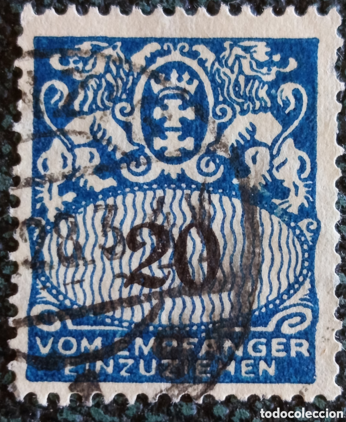 Sellos: Sello Tasa Danzig Gdansk 1923 Leones 20pf Usado Fischer D7 / Michel 32