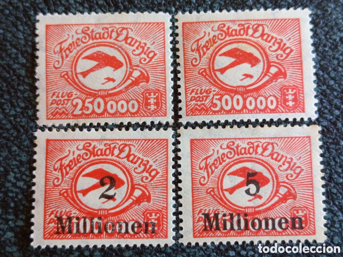 Sellos: Serie Danzig Gdansk 1923 Correo A&eacute;reo Completa 4v Michel 177-180 MH