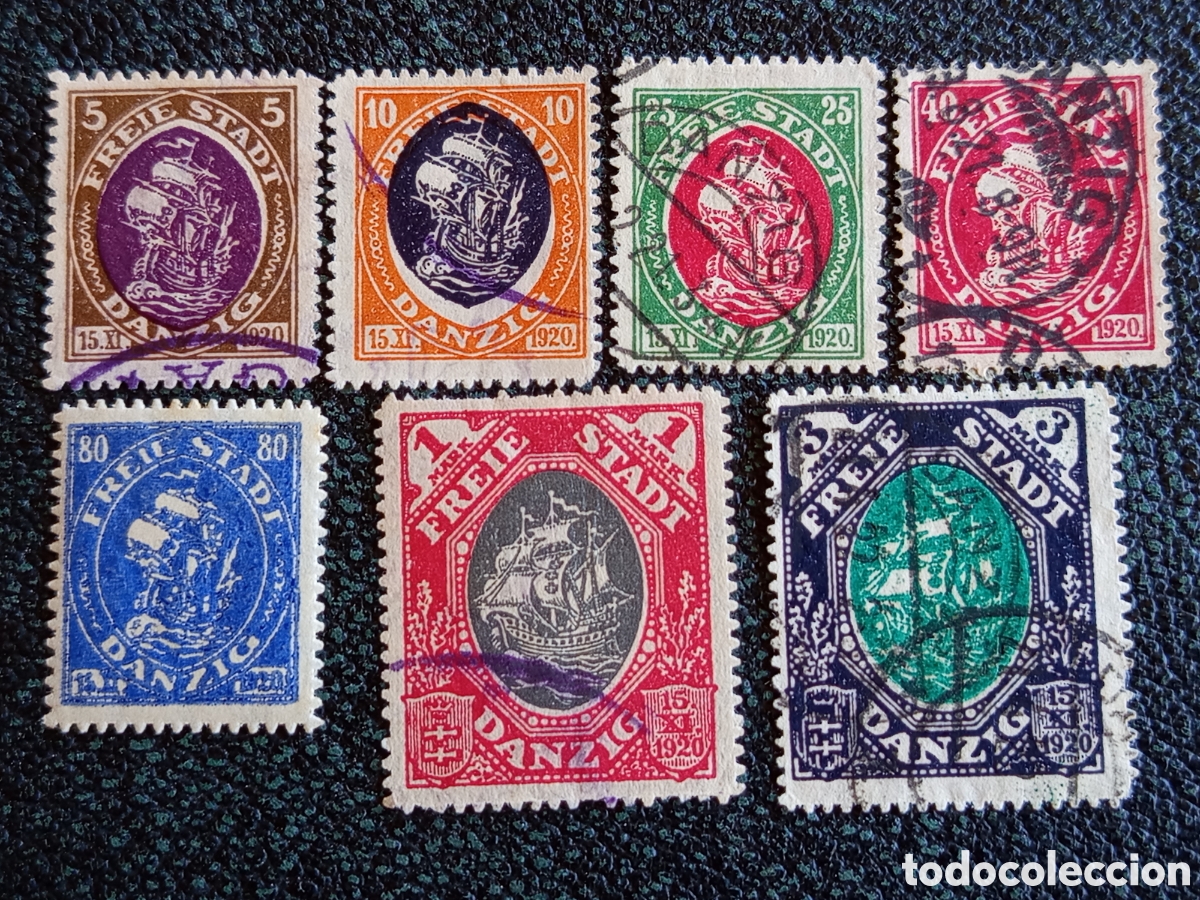 Sellos: Lote Danzig Gdansk 1920 Carabela Hanse&aacute;tica 7v Usados Michel 47/52, 60