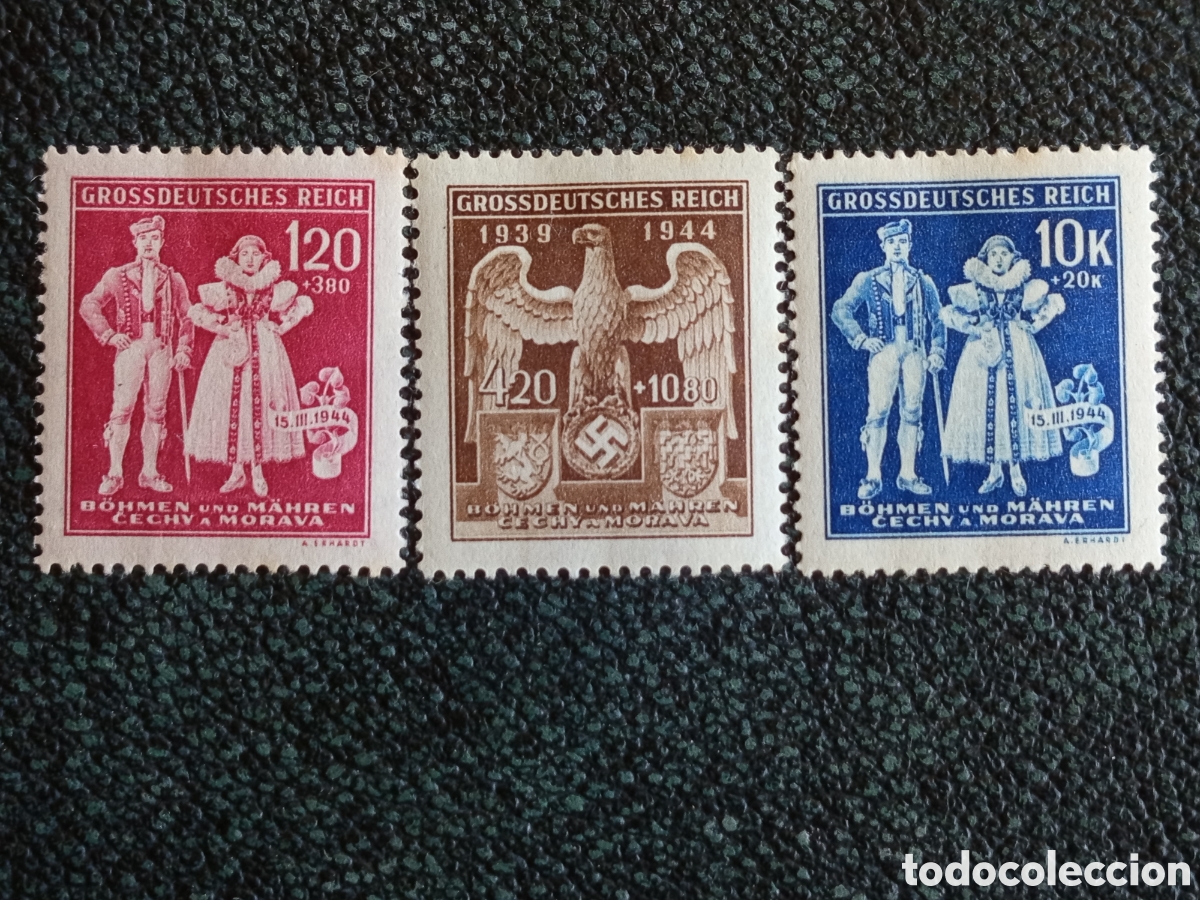 Sellos: Serie Bohemia y Moravia 1944 5 Aniversario Completa 3v Michel 133-135