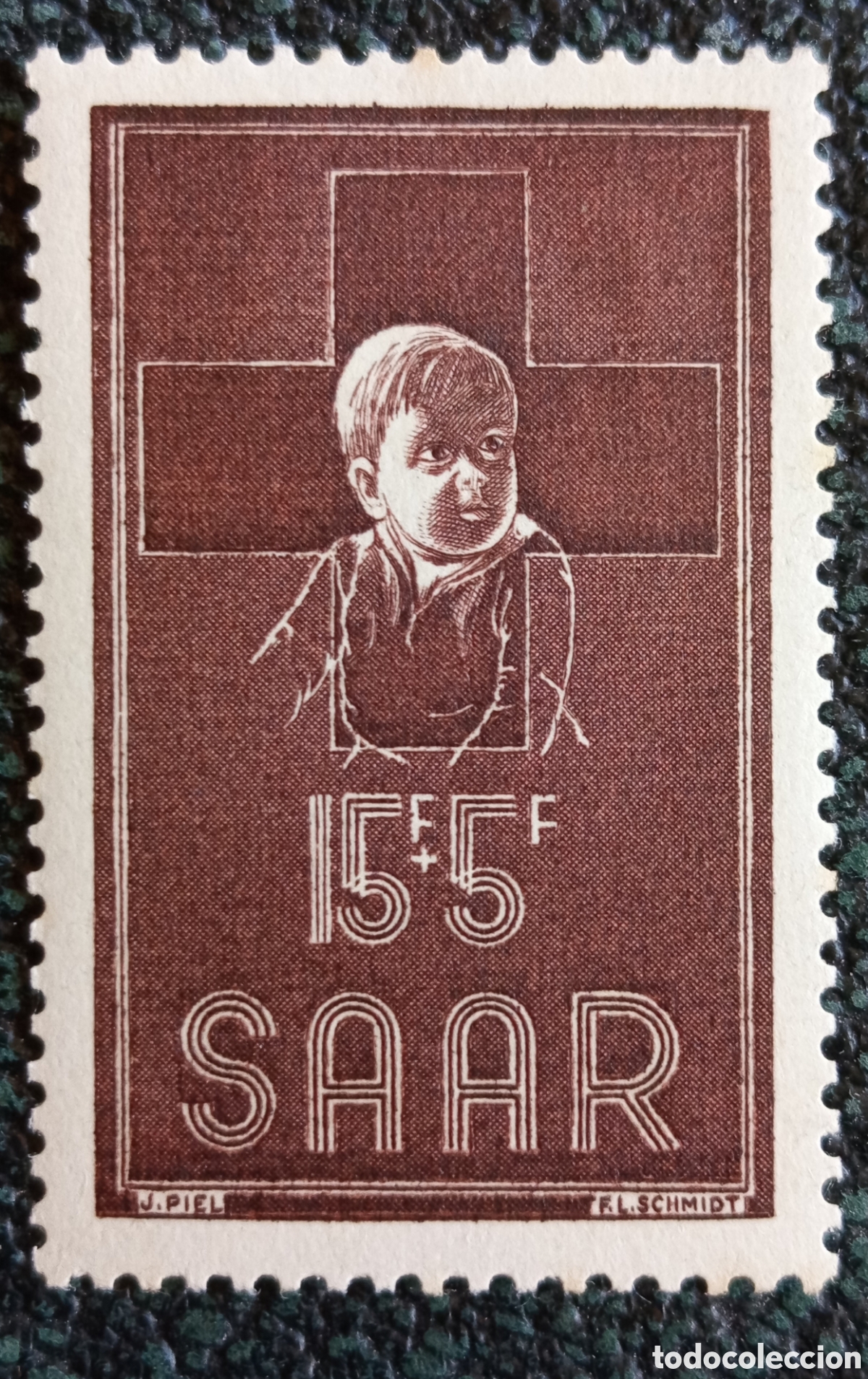 Sellos: Sello Sarre Saar 1950 Ayuda Infancia Ni&ntilde;o 15F+5F Fischer / Michel 301 MH