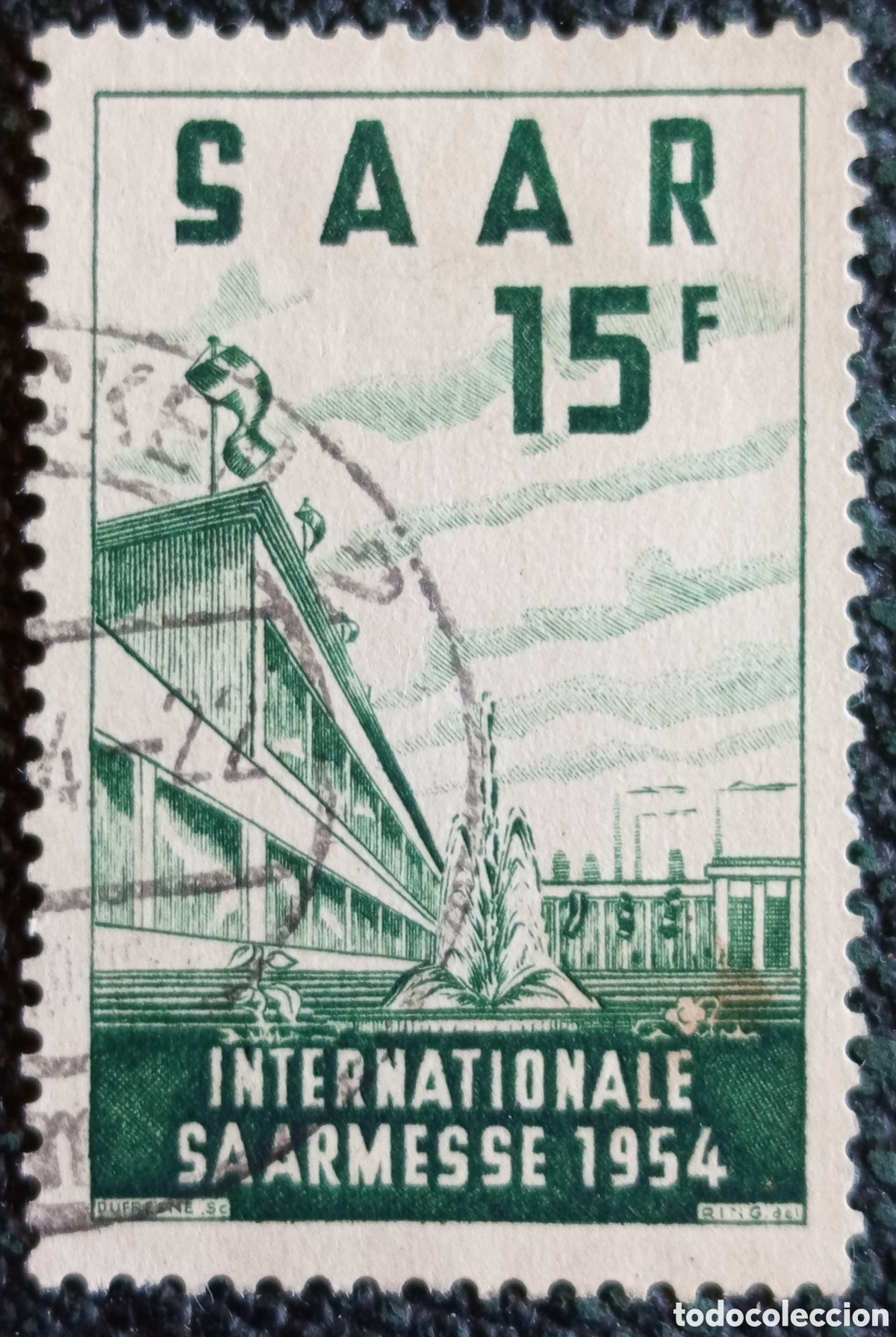 Sellos: Sello Sarre Saar 1954 Feria Internacional Saarmesse 15F Usado Michel 348